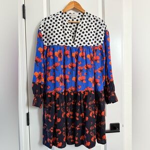 Dhruv Kapoor linen blend long sleeve tiered mini dress pockets!